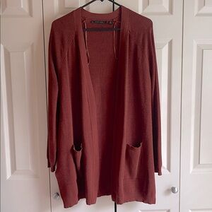 Cyrus Women's Waffle Knit Rust Cardigan Sweater